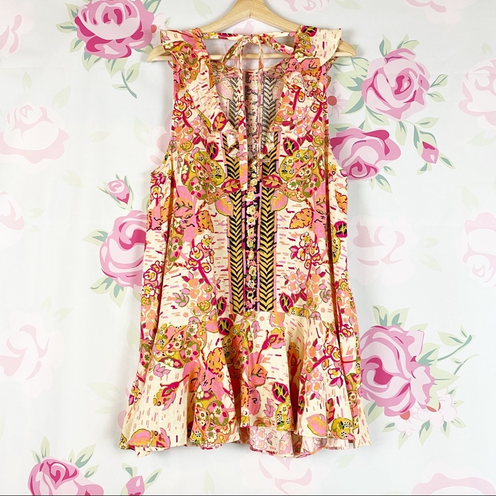 NEW Free People Summer In Tulum Pink Combo Tunic Floral Summer Sleeveless Top XS - Picture 8 of 12